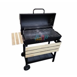 شواية مستطيلة مع غطاء وطاولتين خشب