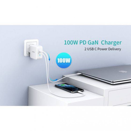 Choetech 100W Dual USB-C Port Charger - White